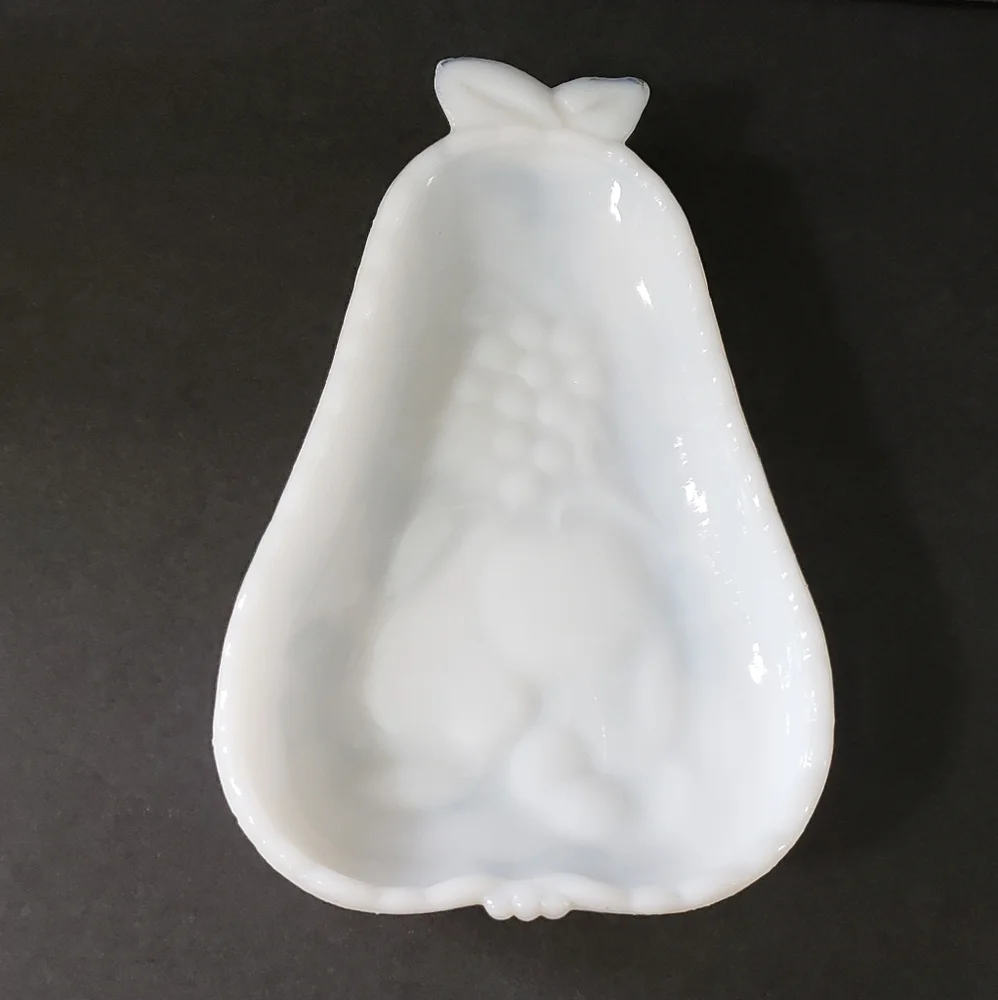 Vintage Hazel Atlas Pear Blossom Milk Glass Dish